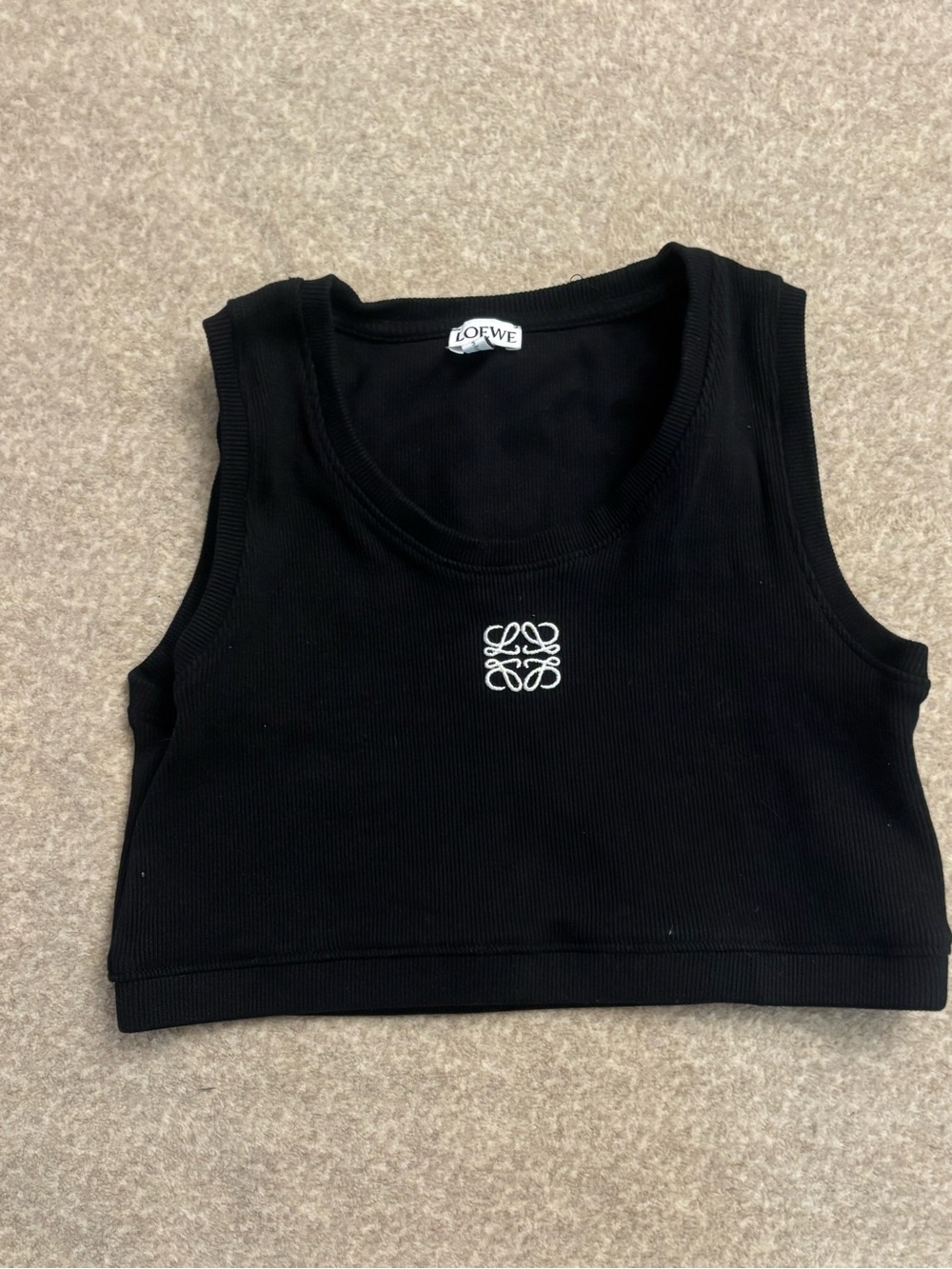 Loewe Black Ribbed Crop Tank with White Anagram